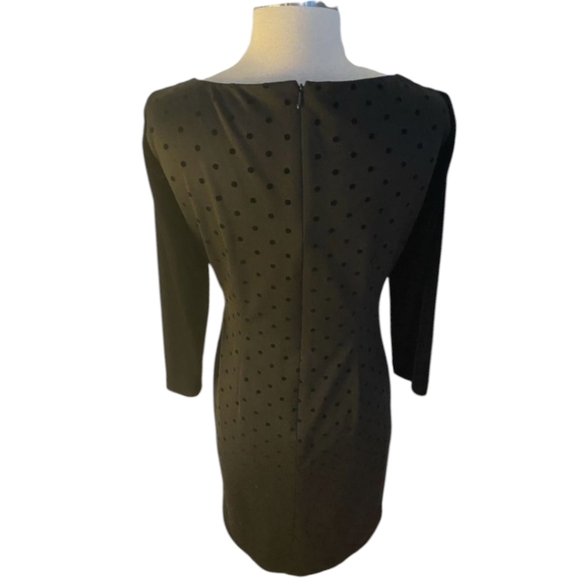 Velvet Polka Dots Black Dress Tahari Side Ruched Party Office Siren Dress 6P - Picture 3 of 11